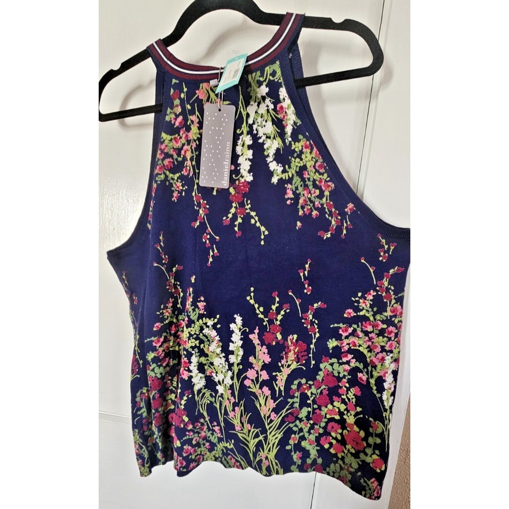 NWT daniel rain Rora halter neck sleeveless knit tank top floral print XL